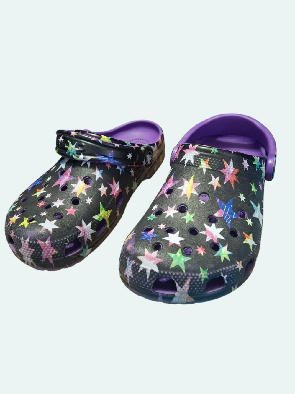 Crocs Classic Clog Starry Celestial Purple Black Iridescent Stars Slip On *SH1